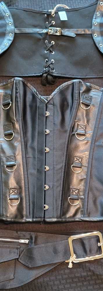 Black Satin PU Leather Bolero, Overbust Corset D Ring & Waste Belt/Buckle